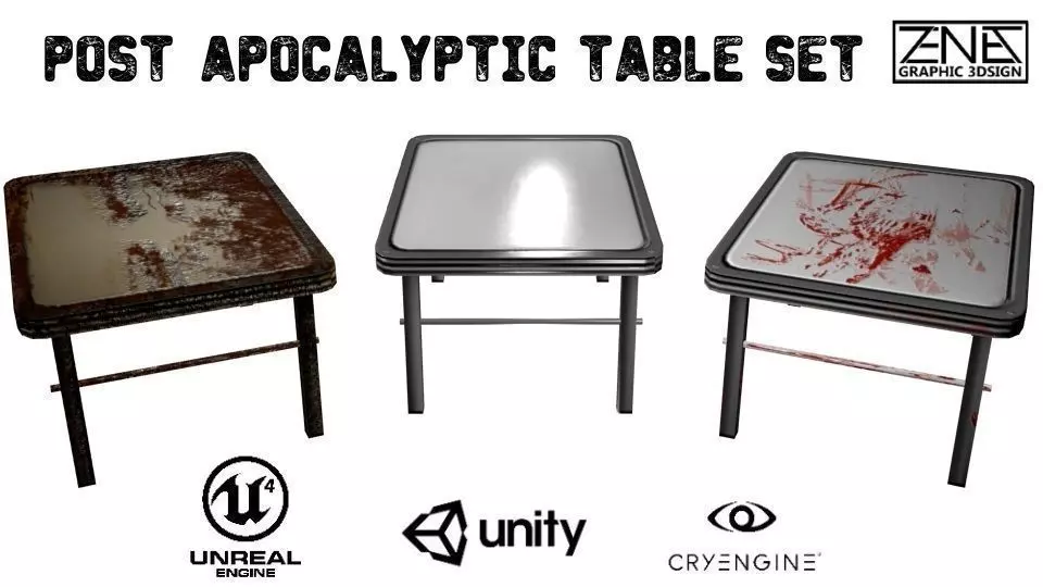 Post-Apocalyptic Table Set Low-poly 3D model_0