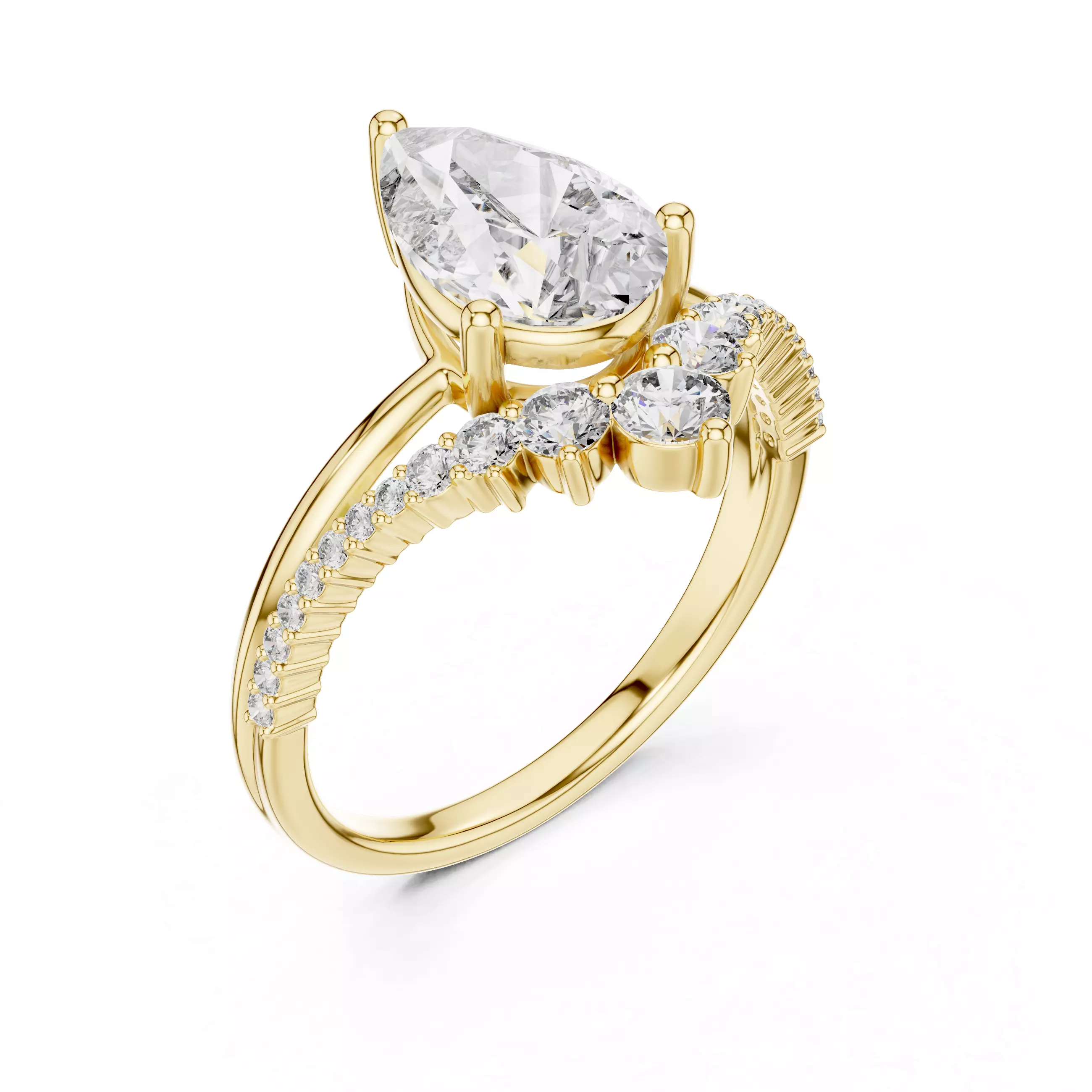 Pear Cluster Solitaire with Arc Pave Band 3D print model