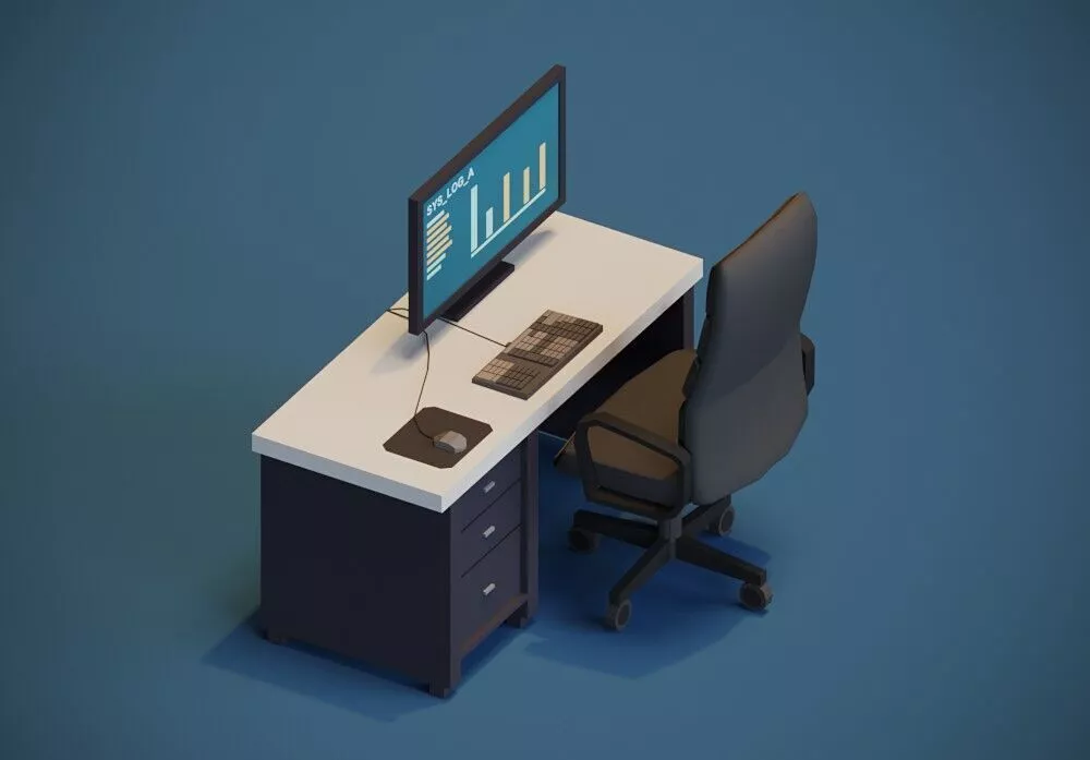 modern office workstation Free low-poly 3D model