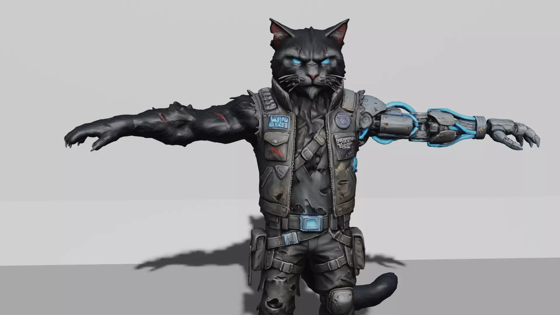 Cyber Feline Warrior Game Ready Character VRChat Unity Low-poly 3D model
