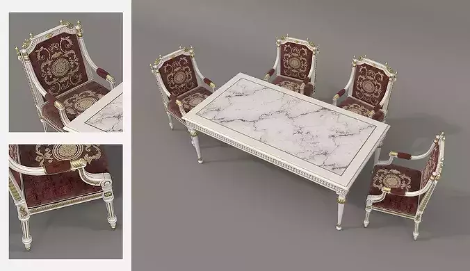 Versailles Classic European Dining Set 2 3D model 4