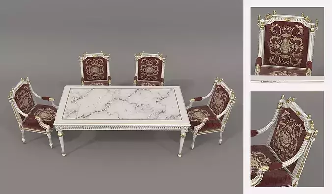Versailles Classic European Dining Set 2 3D model 2