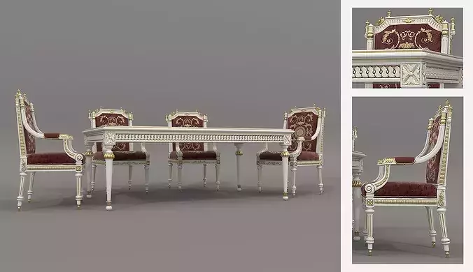 Versailles Classic European Dining Set 2 3D model 3