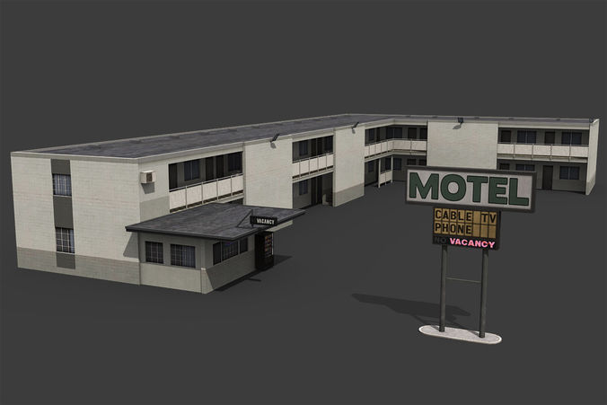 Motel building with roof Low-poly 3D model
