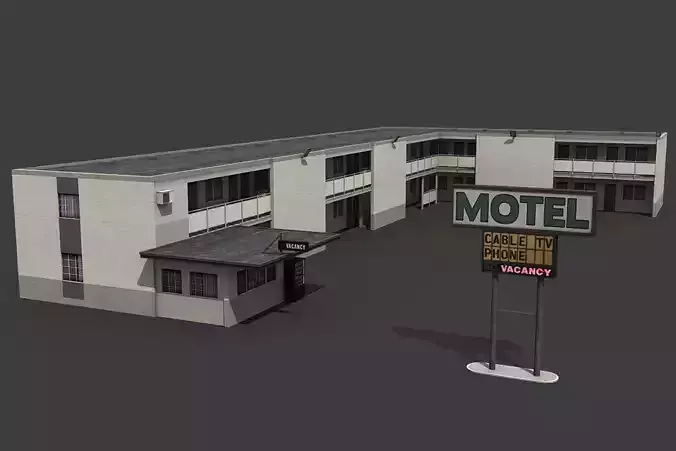 Motel building with roof Low-poly 3D model