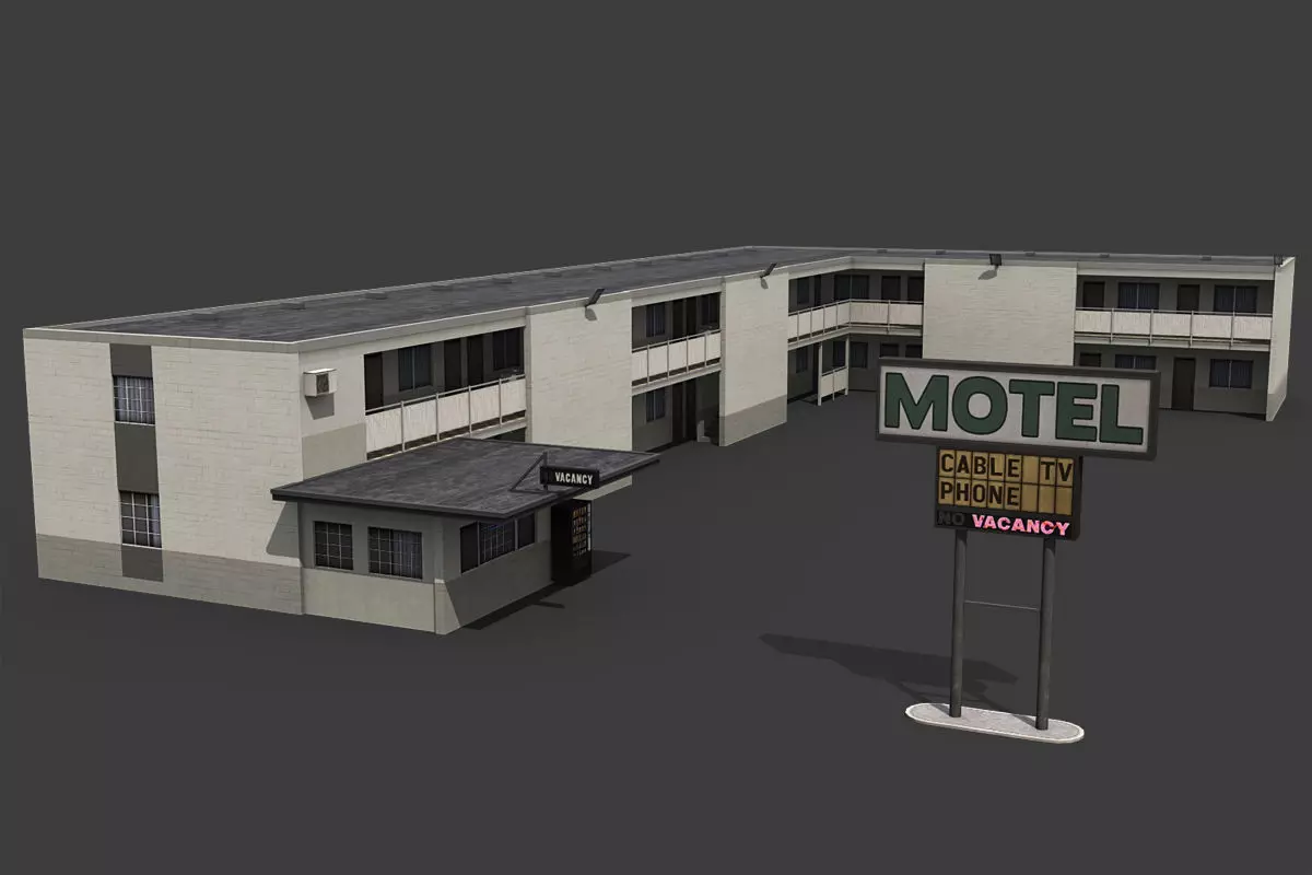 Motel building with roof Low-poly 3D model