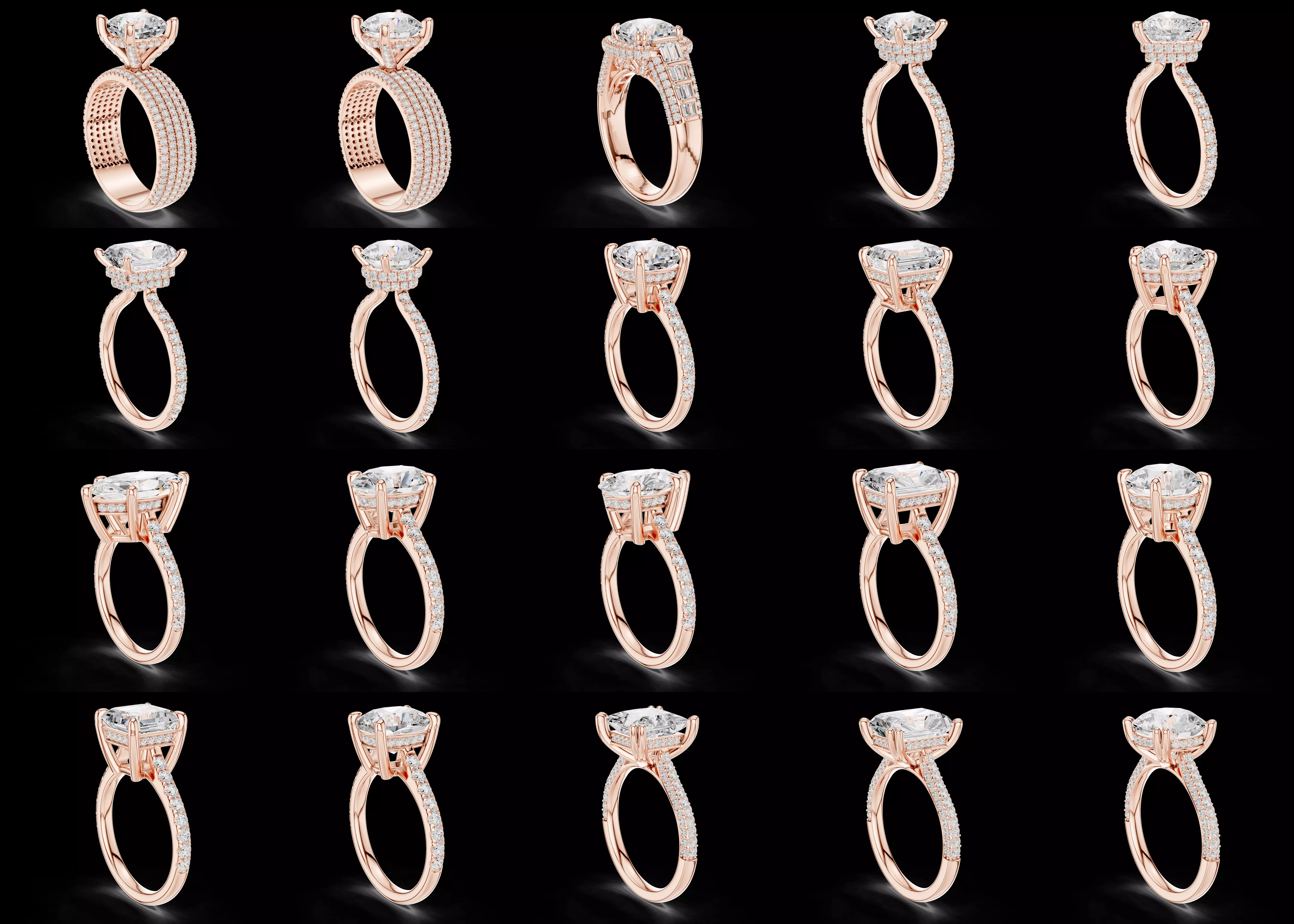 20 Hidden Halo Engagement Ring Combo Pack STL and3DM 3D print model