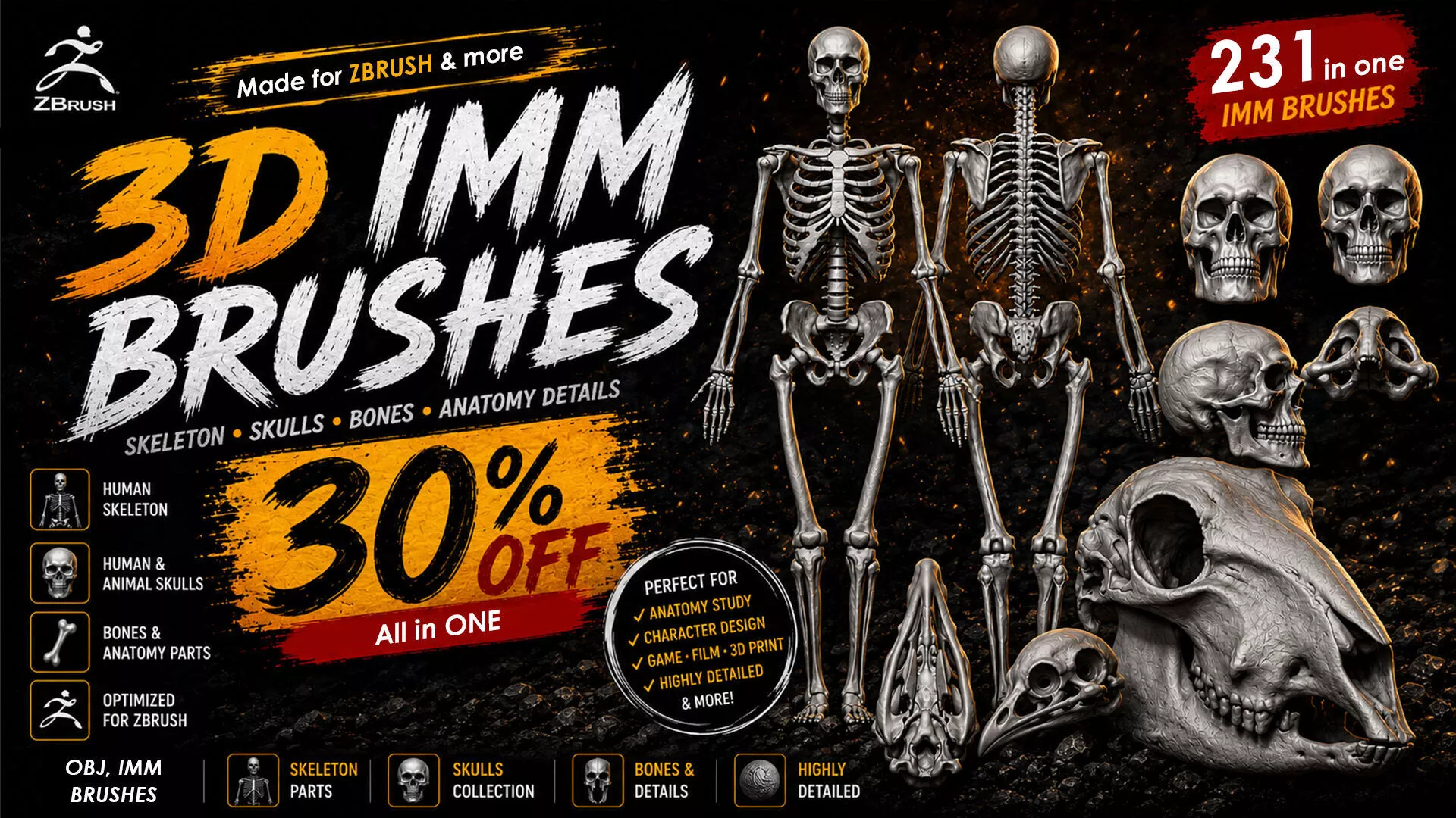 BONES IMM OBJ Brush MEGAPACK 3D model