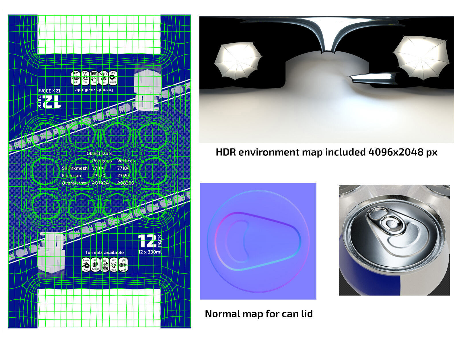 12 pack 330ml shrinkwrapped beverage cans 3D model_11