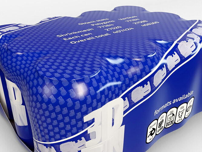 12 pack 330ml shrinkwrapped beverage cans 3D model 7