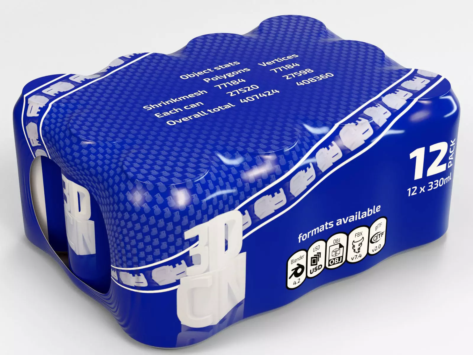 12 pack 330ml shrinkwrapped beverage cans 3D model_0
