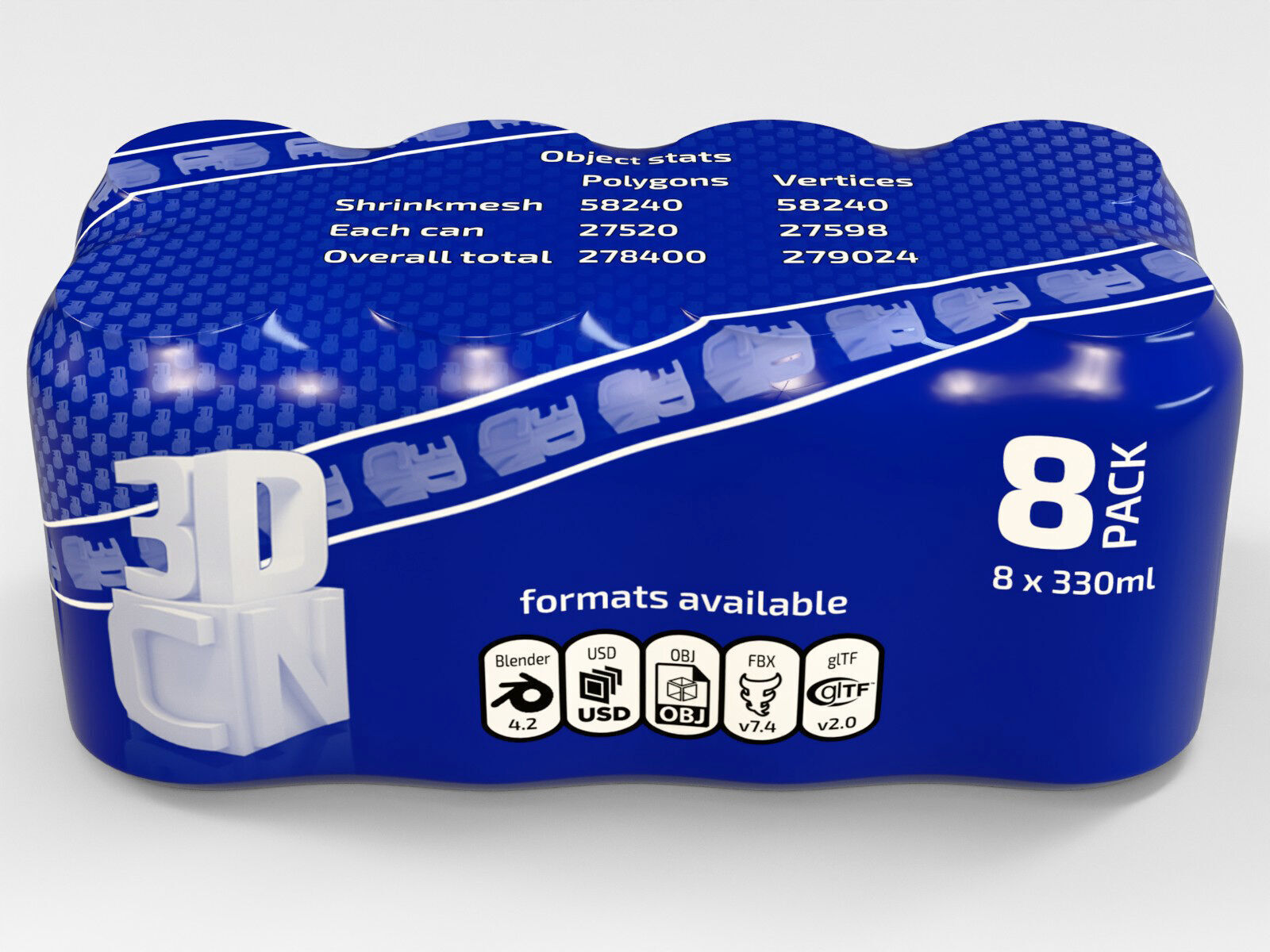 8 pack 330ml shrinkwrapped cans 3D model_2