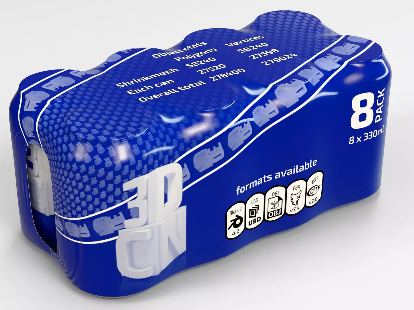 8 pack 330ml shrinkwrapped cans 3D model_0