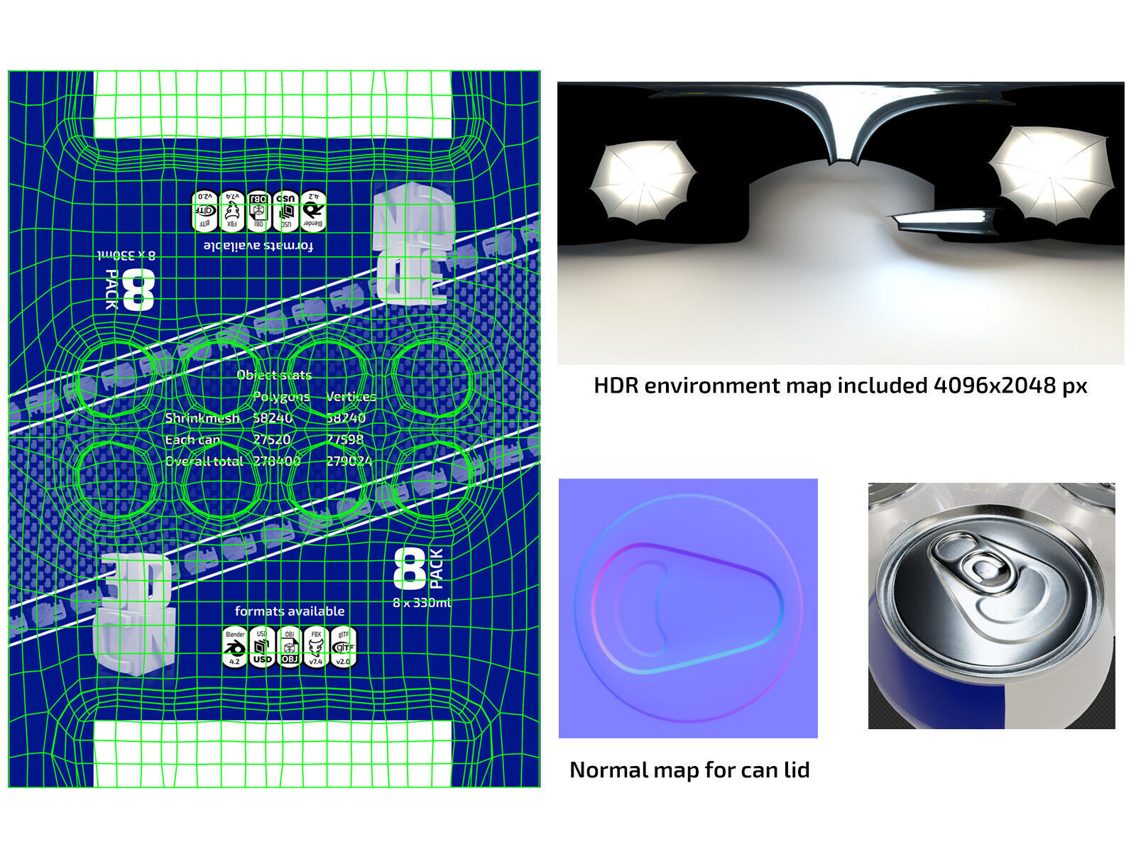 8 pack 330ml shrinkwrapped cans 3D model_12