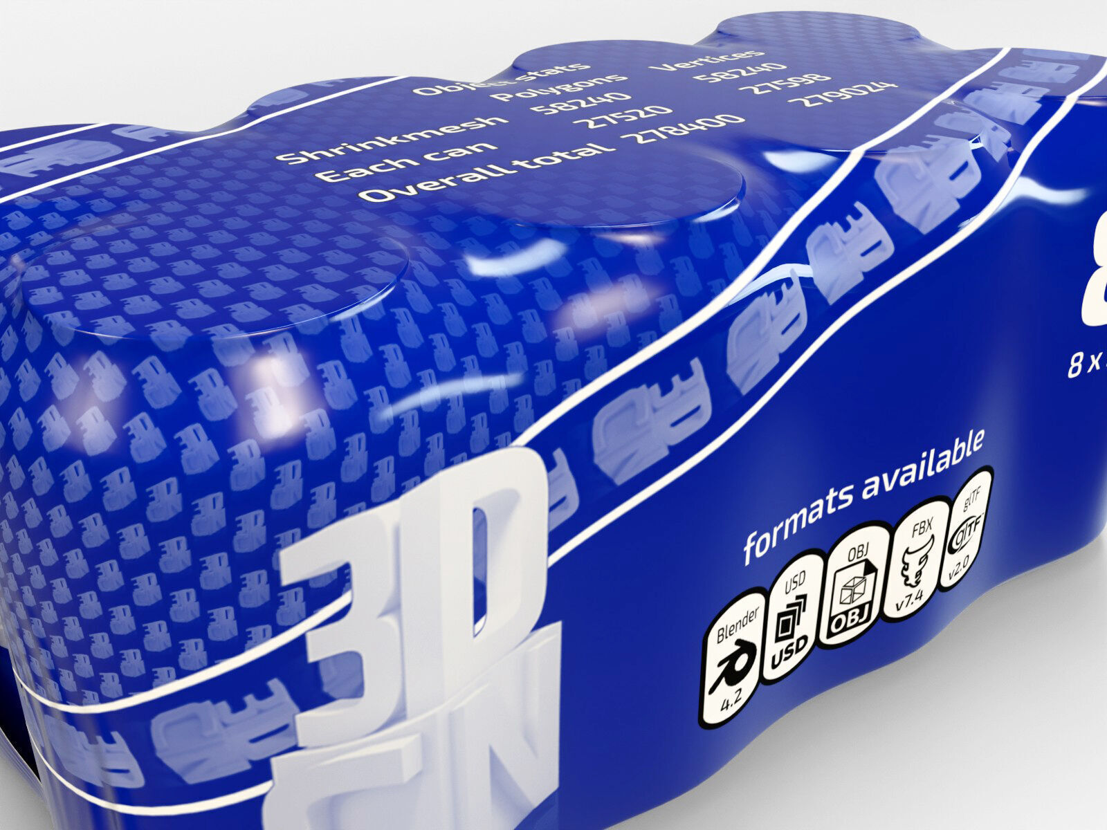 8 pack 330ml shrinkwrapped cans 3D model_6