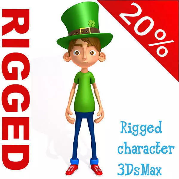 Leprechaun boy Cartoon Rigged 3D model_0