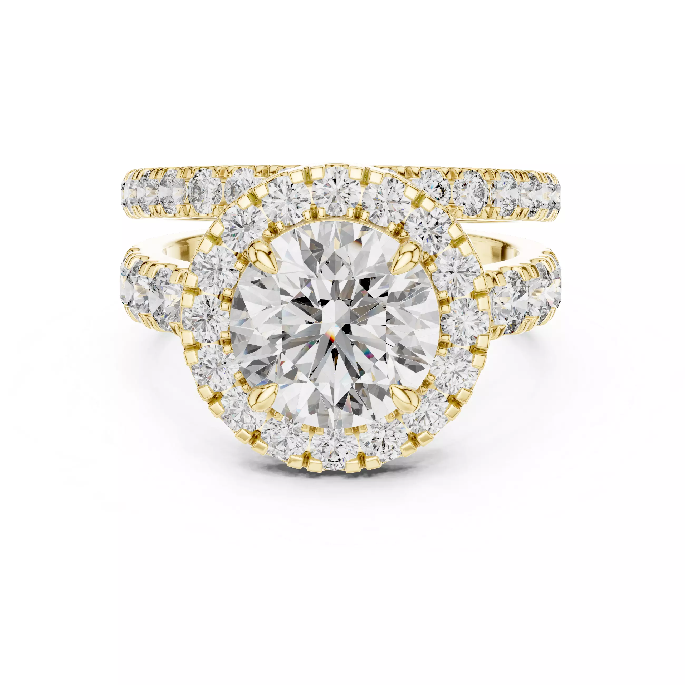 Round Halo Solitaire with Triple Band 3D print model