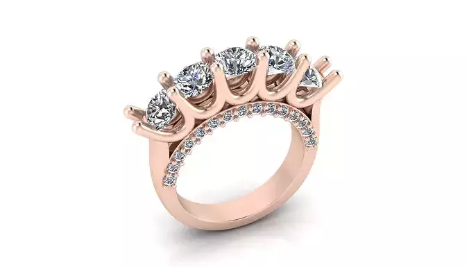5 diamond round U setting high jewelry ring