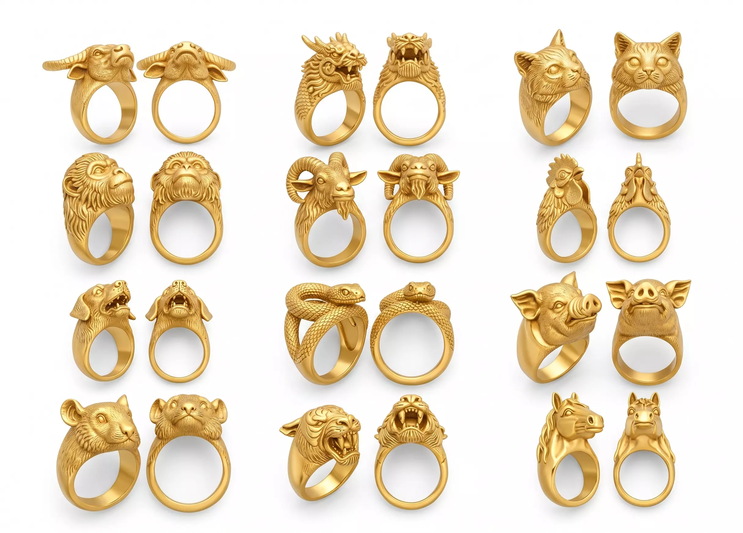 12 zodiac animal rings 3D print model