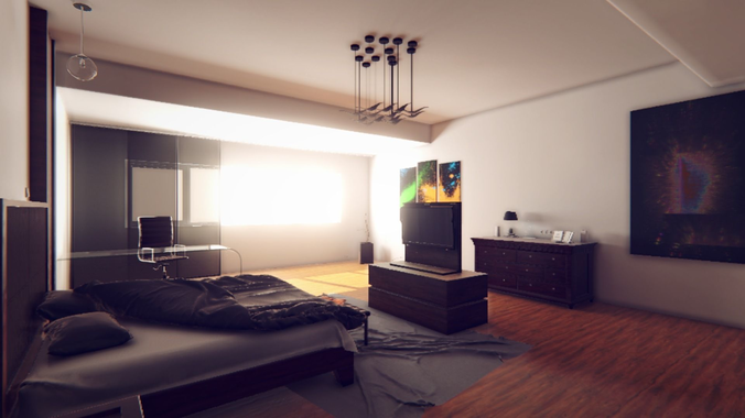 Modern Archviz Bedroom Low-poly 3D model