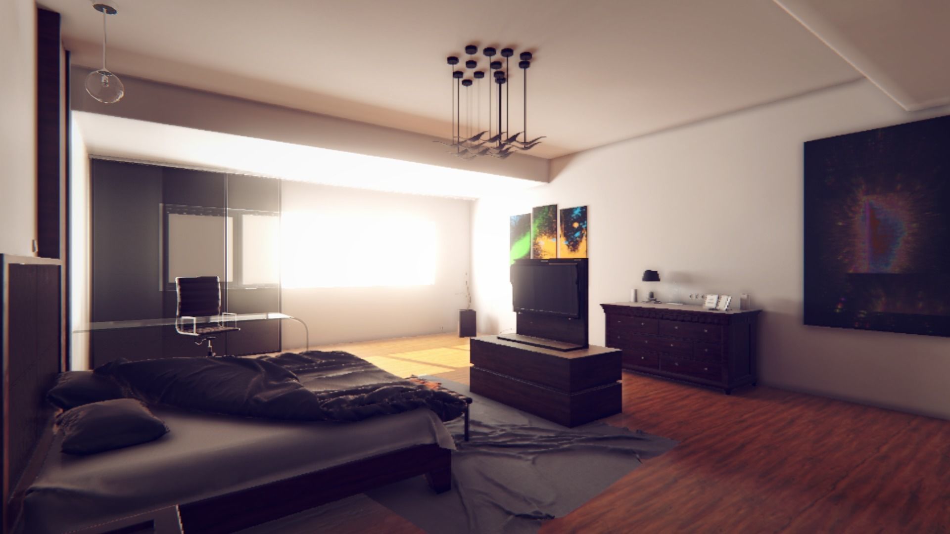 Modern Archviz Bedroom Low-poly 3D model_0