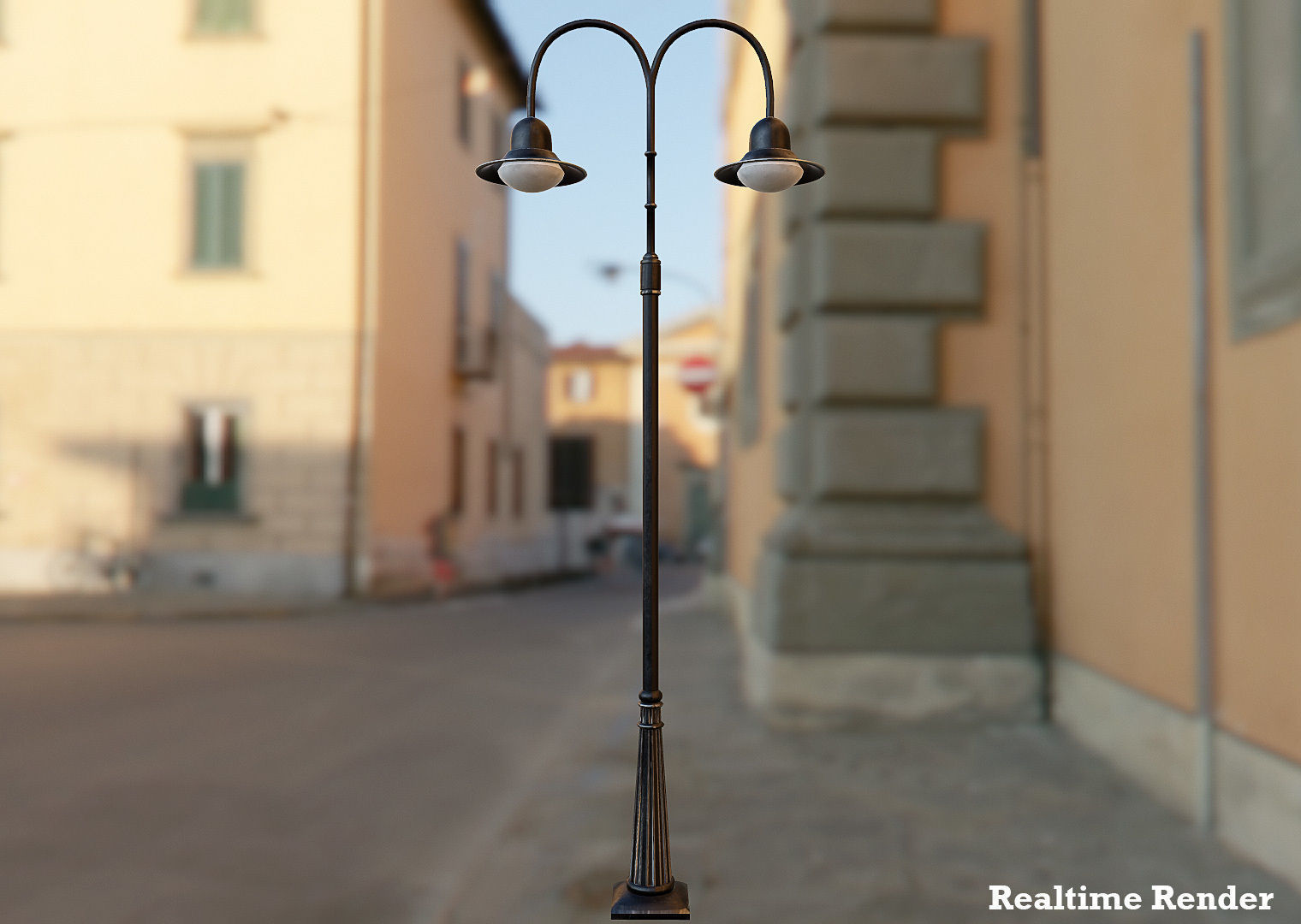 Double Arm Lamp Post Low-poly 3D model_6