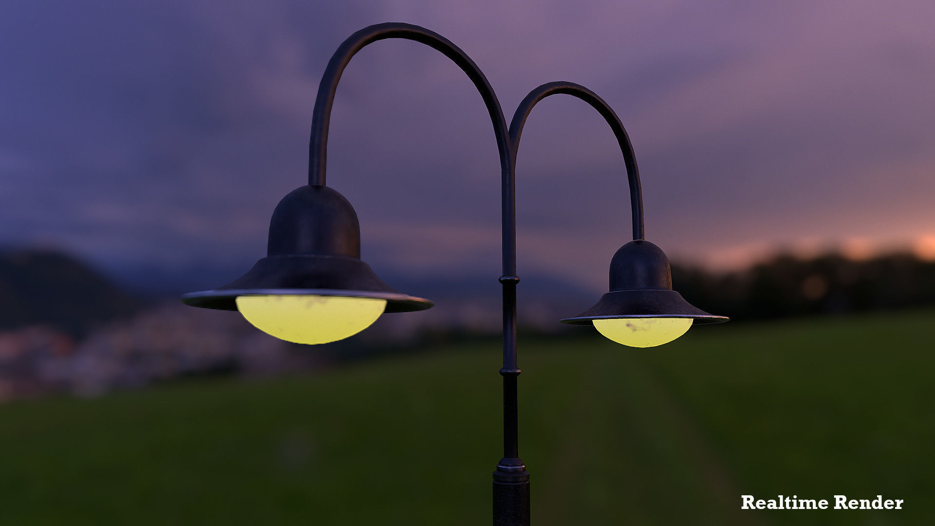 Double Arm Lamp Post Low-poly 3D model_9
