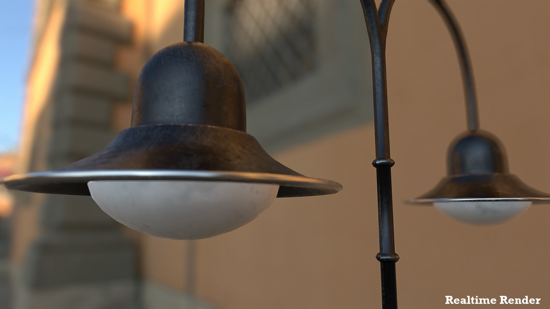 Double Arm Lamp Post Low-poly 3D model_11