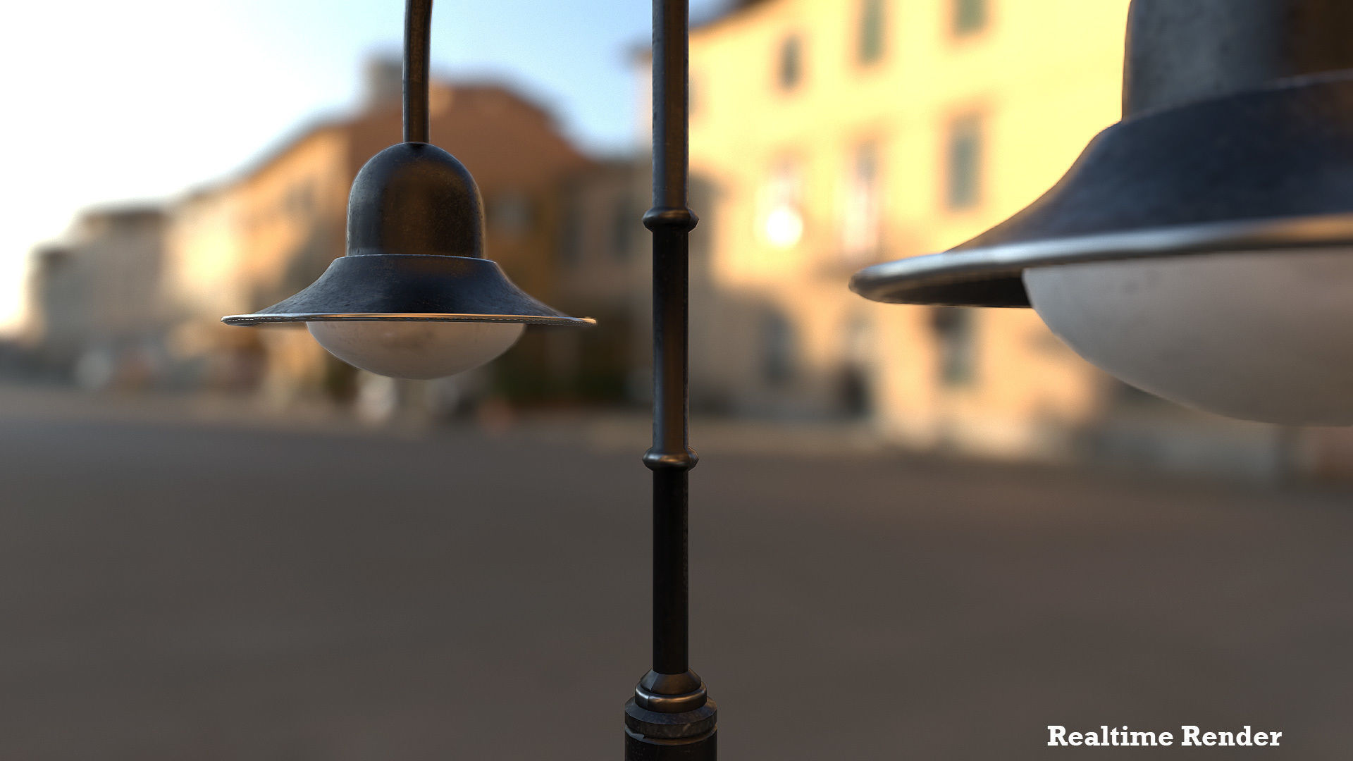 Double Arm Lamp Post Low-poly 3D model_7