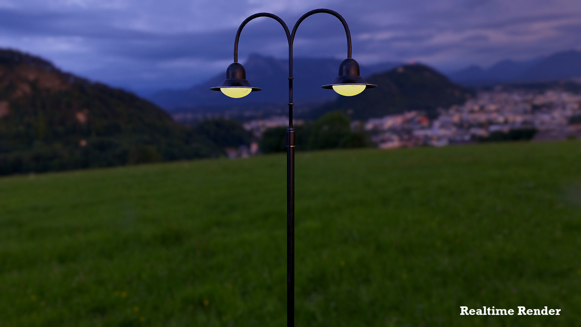 Double Arm Lamp Post Low-poly 3D model_10