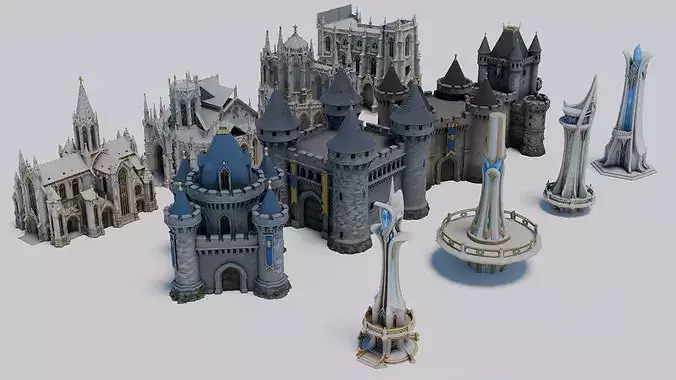 12 Stylized Gothic and Elven Kingdom Building Pack