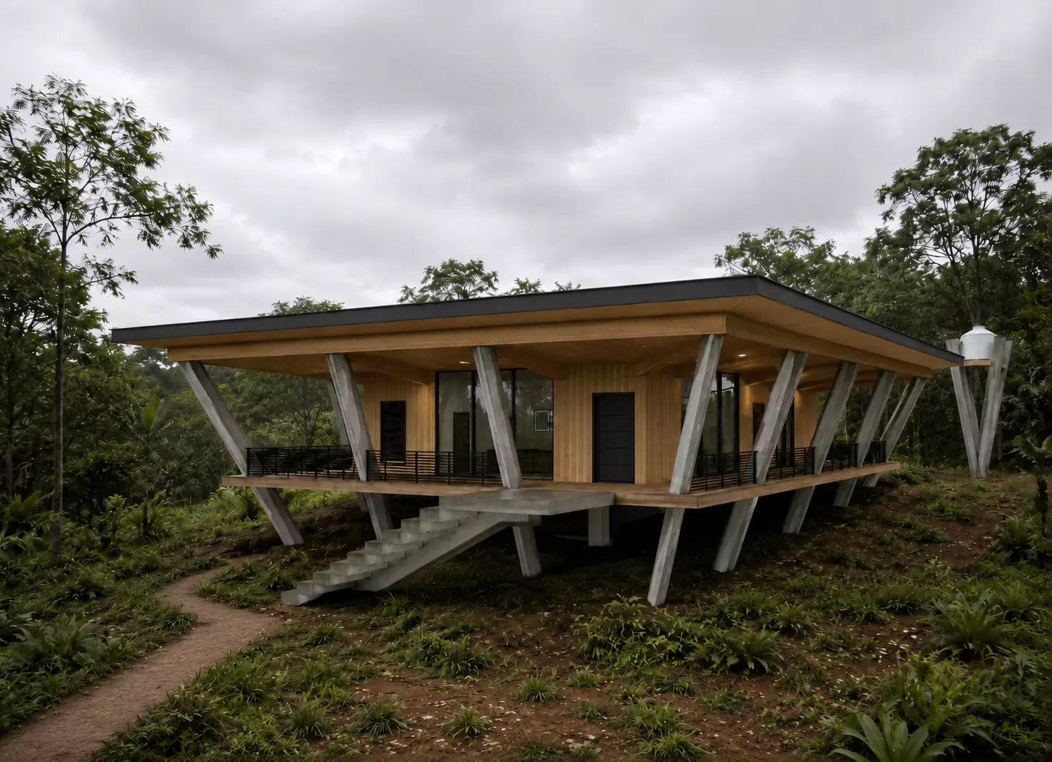 Elevated Wooden-Concrete House 3D model