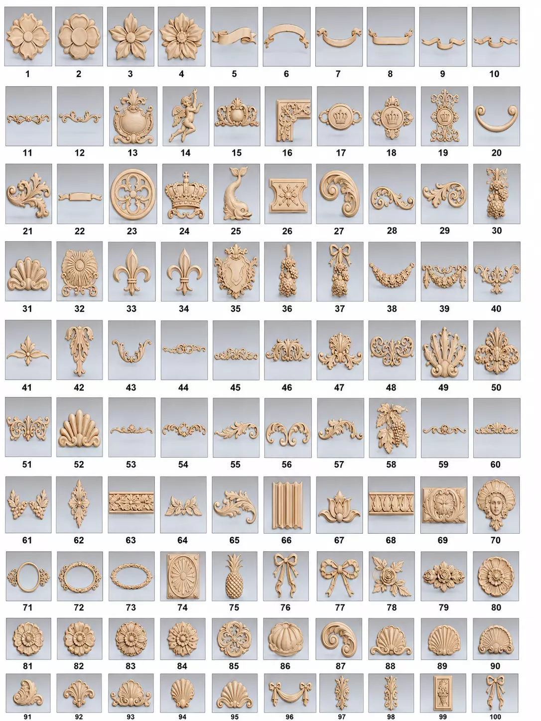 100 Decorative Ornament Relief Models Bundle 3D model
