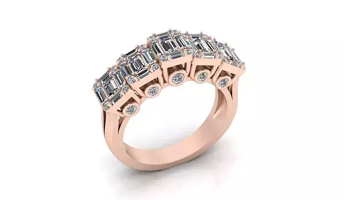 baguette and round illusion high jewelry ring 