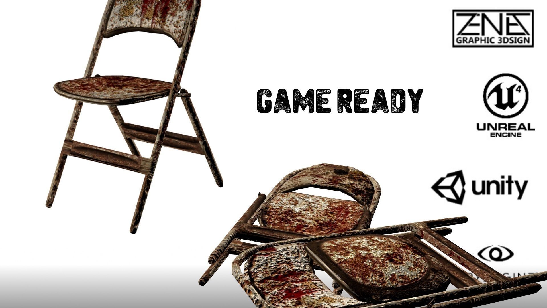 Post-Apocalyptic Folding Chair Set  --  Game-Ready Low-poly 3D model_11