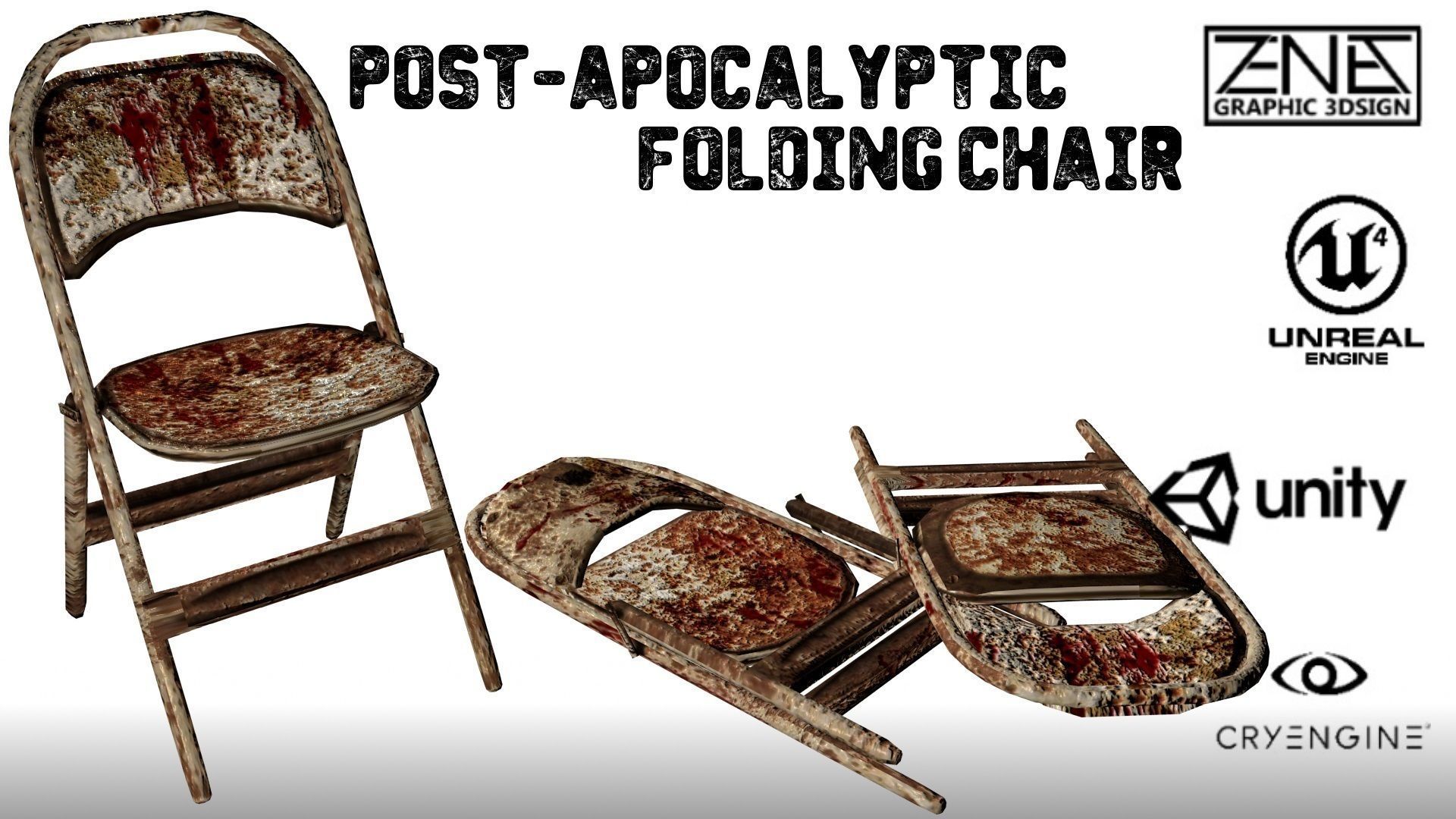 Post-Apocalyptic Folding Chair Set  --  Game-Ready Low-poly 3D model_12