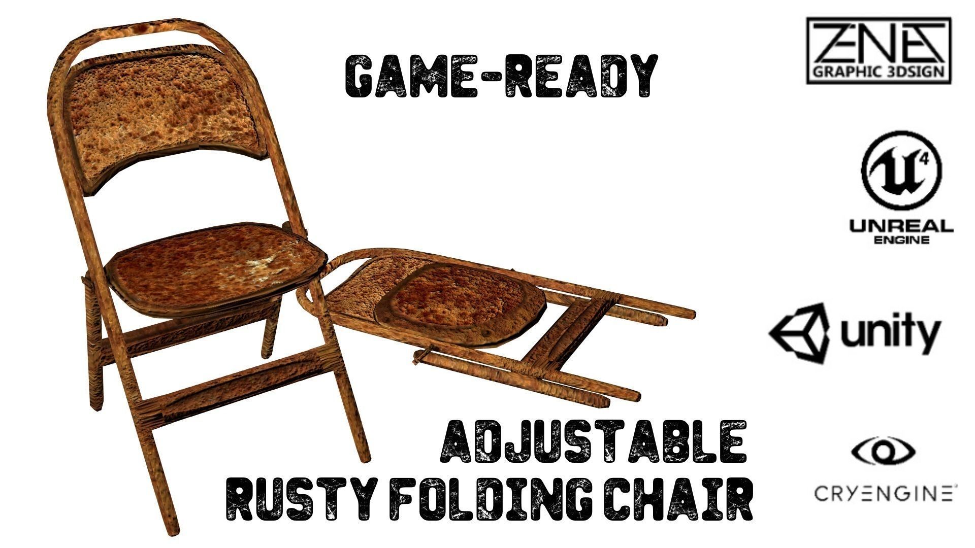 Post-Apocalyptic Folding Chair Set  --  Game-Ready Low-poly 3D model_10
