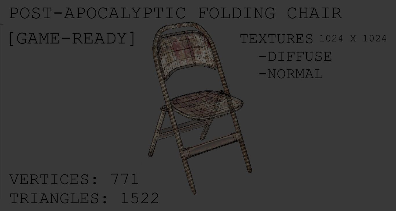 Post-Apocalyptic Folding Chair Set  --  Game-Ready Low-poly 3D model_15