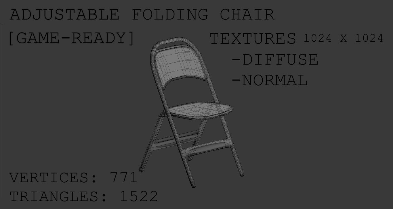 Post-Apocalyptic Folding Chair Set  --  Game-Ready Low-poly 3D model_13