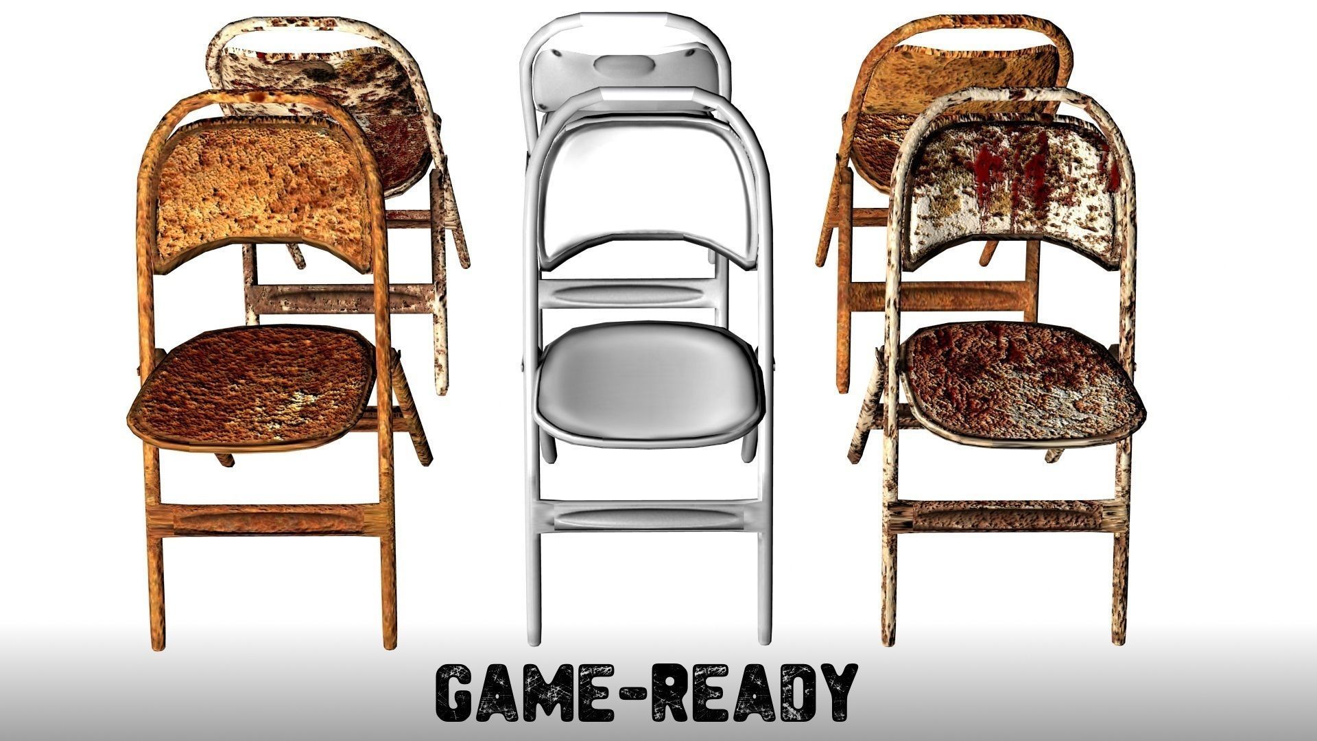 Post-Apocalyptic Folding Chair Set  --  Game-Ready Low-poly 3D model_1