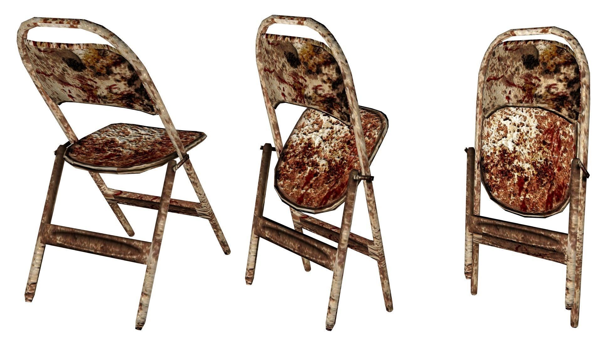 Post-Apocalyptic Folding Chair Set  --  Game-Ready Low-poly 3D model_6