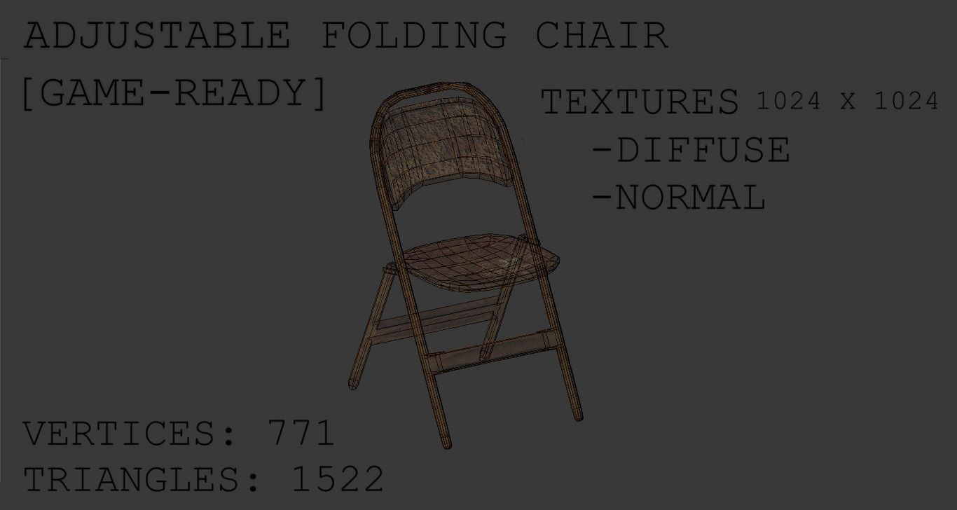 Post-Apocalyptic Folding Chair Set  --  Game-Ready Low-poly 3D model_14