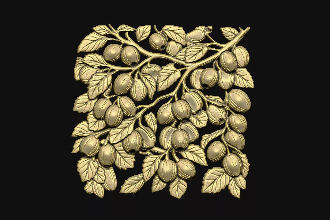 fruit berries leaves botanical relief garden decorative ornament 3D print model