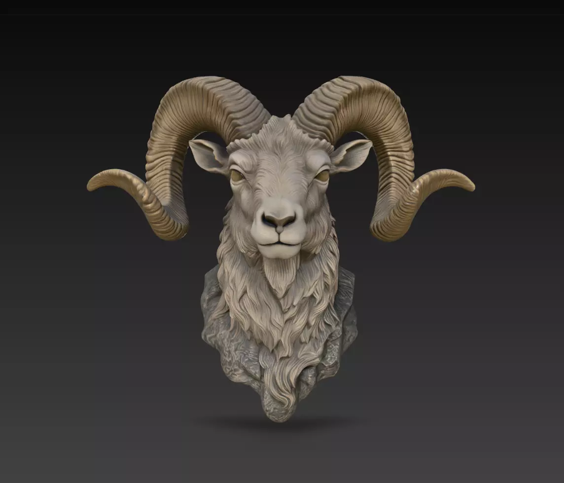 Alpinehorn Ram Trophy Bust Animal STL Print Model 3D print model