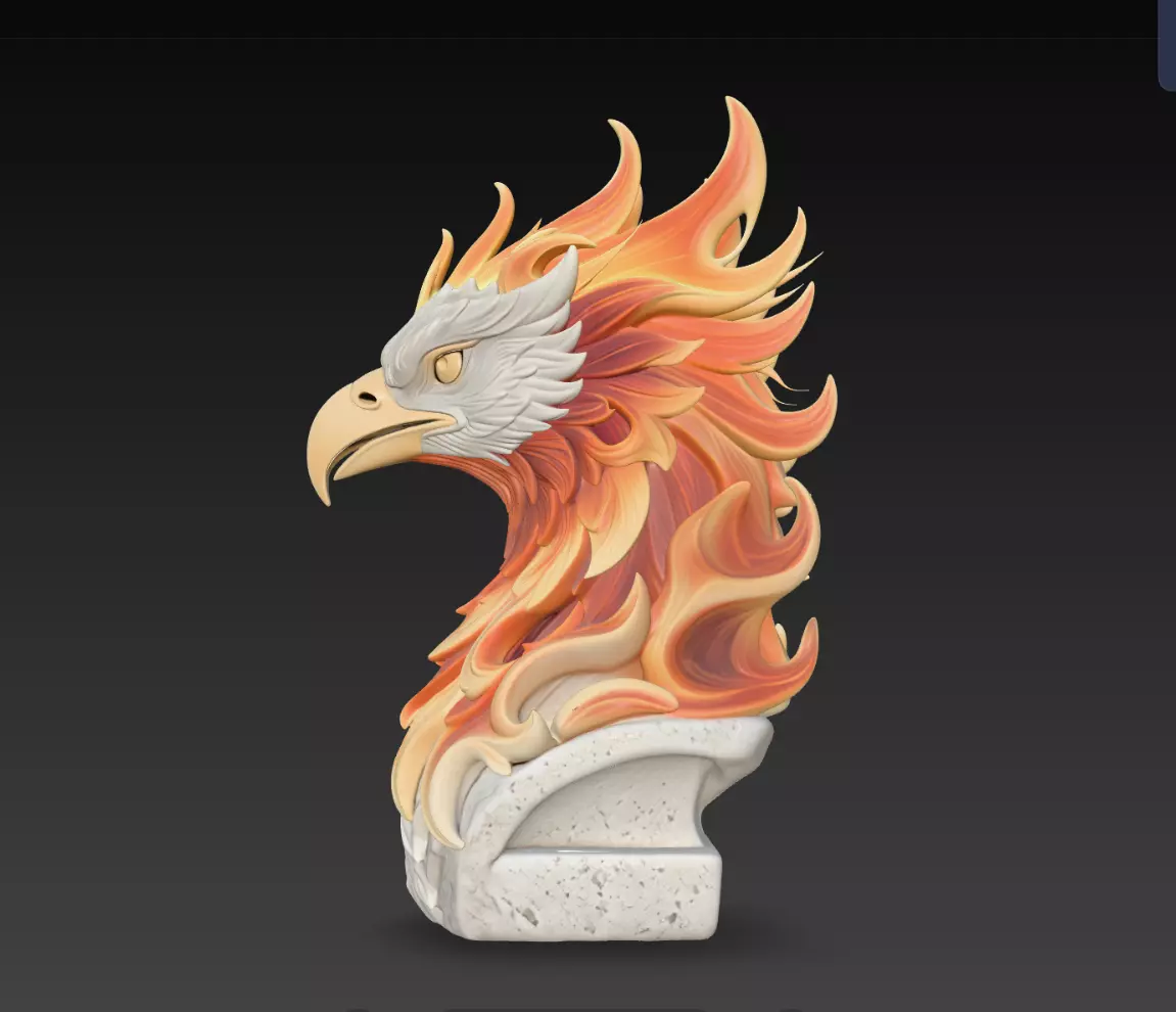 Phoenix Flame Bird Head Side Profile Bust STL Model 3D print model