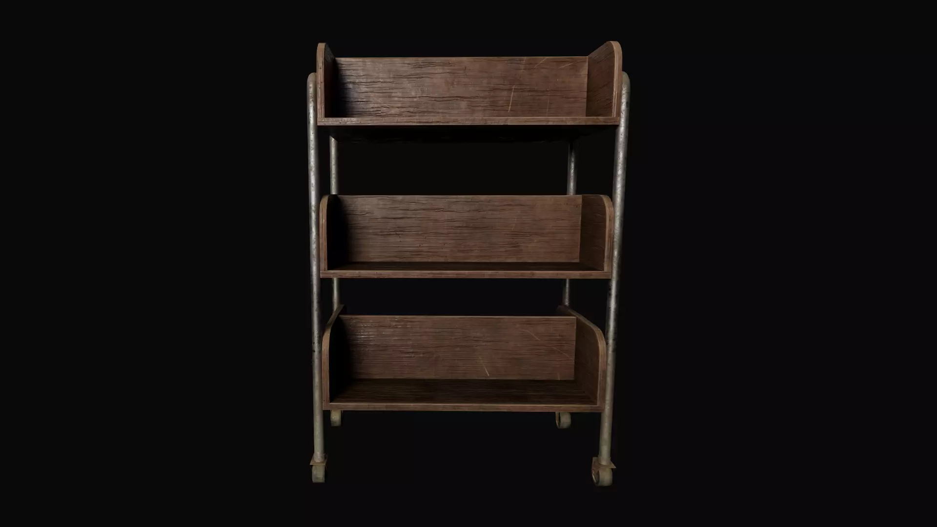 Wooden Book Cart Low-poly 3D model