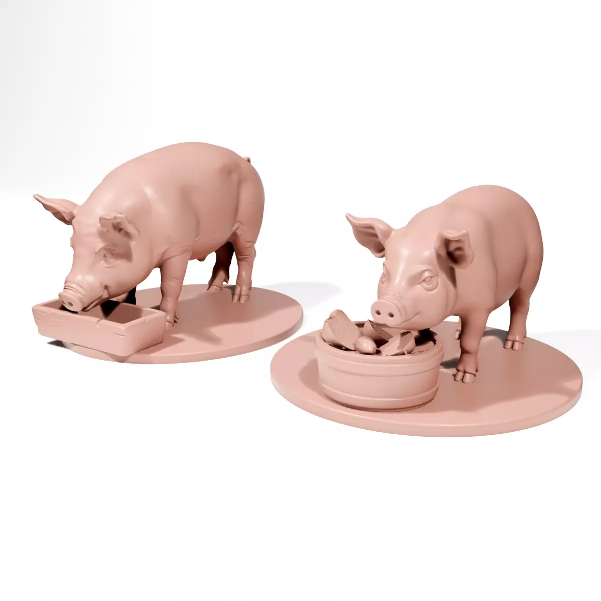 Pigs eating 3D print model