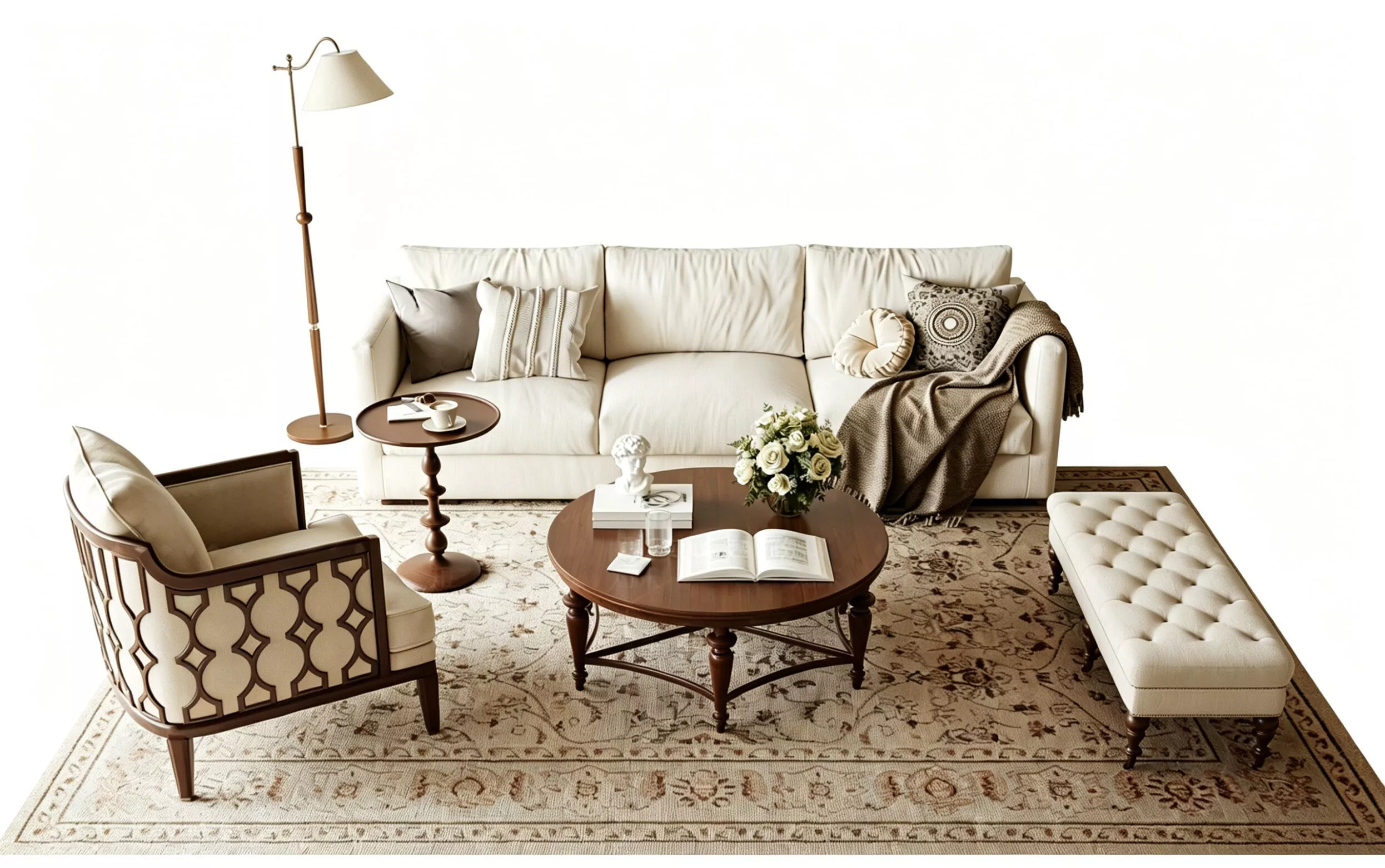 American Vintage Mid-Century Living Room Furniture Set 3D Model 3D model