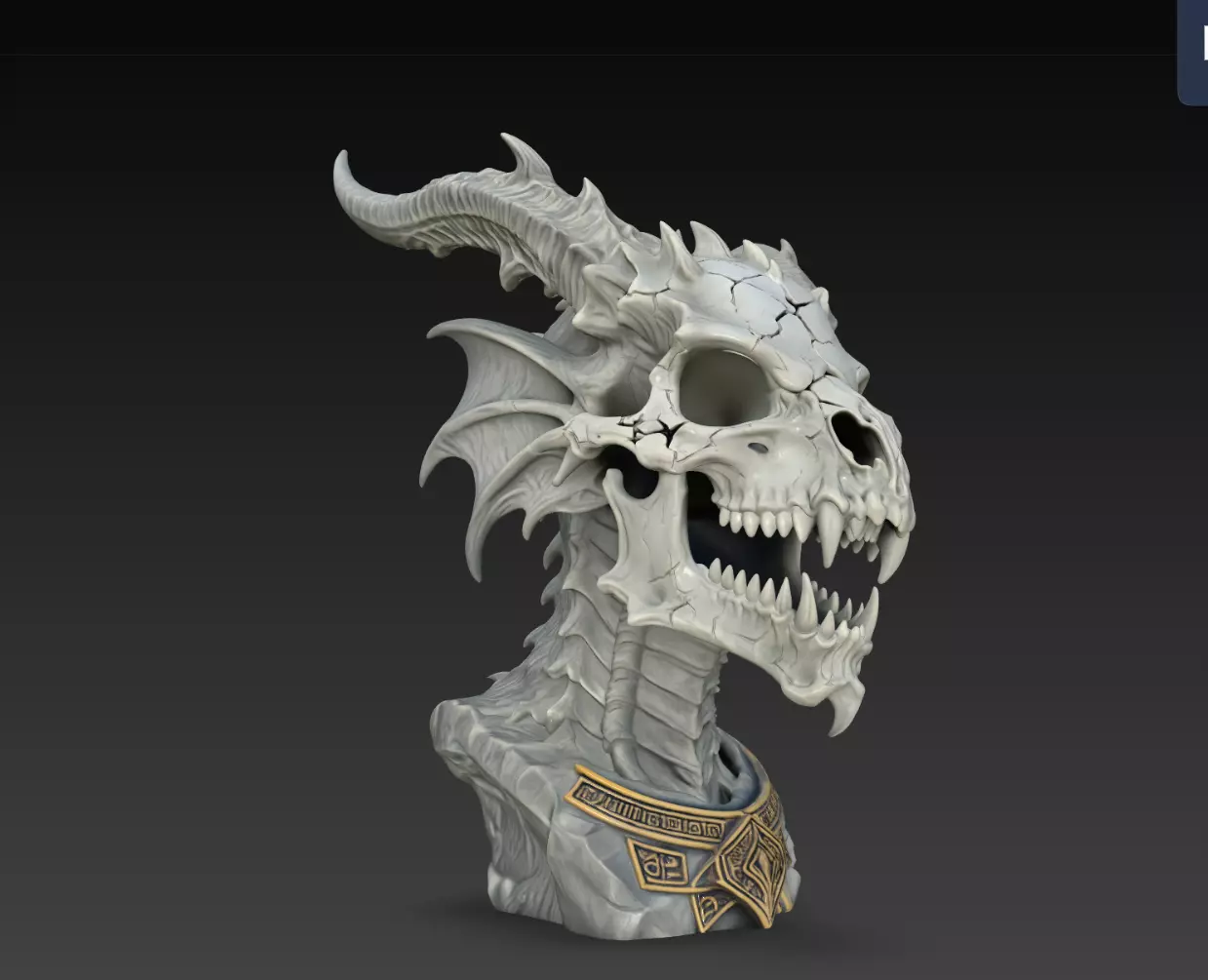Horned Dragon Skull Side Profile Fantasy Bust STL Model 3D print model