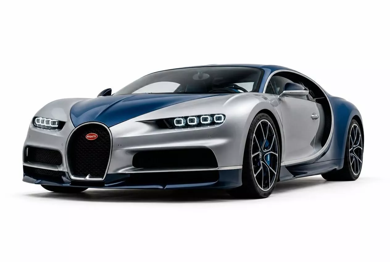 Luxury Bugatti Hypercar Silver and Blue Carbon 3D model